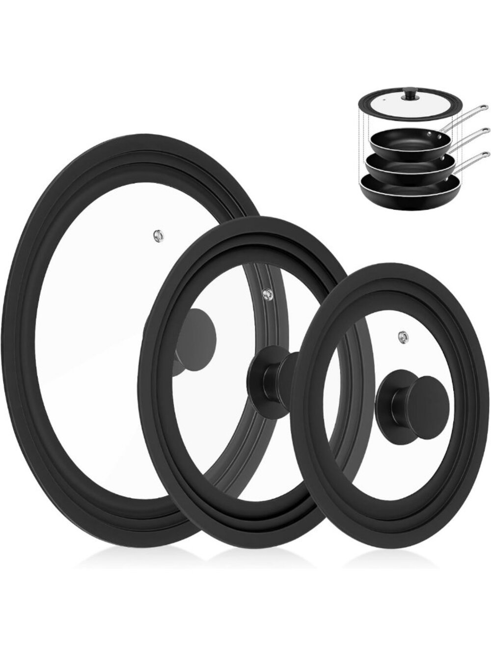 Universal Tempered Glass Pan Lids Set - Fits 6" to 12" Cookware, Heat Resistant